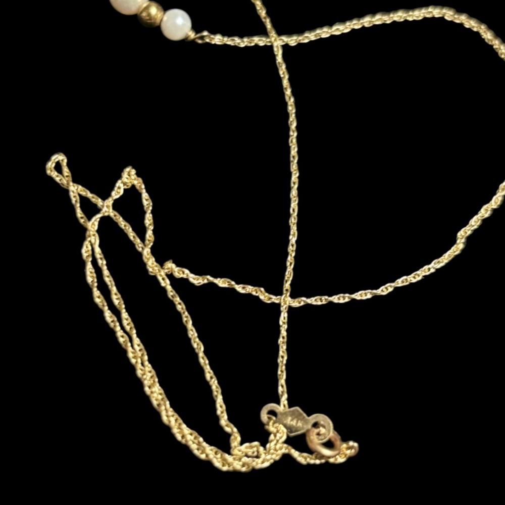 Dainty 14k Gold Stationed Pearl Necklace With 14k Gold Balls - Picture 3 of 5
